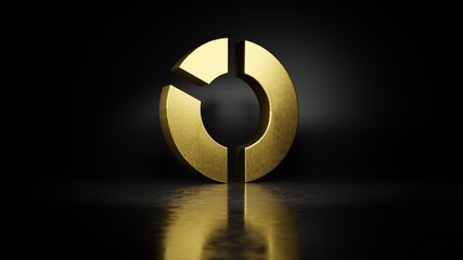 gold metal symbol of pie chart 3D rendering with blurry reflection on floor with dark background