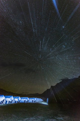 Star burst above mountains near sarchu, india