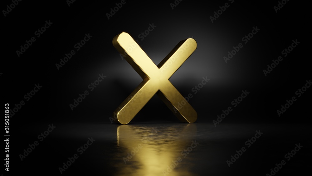 Poster gold metal symbol of cancel 3d rendering with blurry reflection on floor with dark background