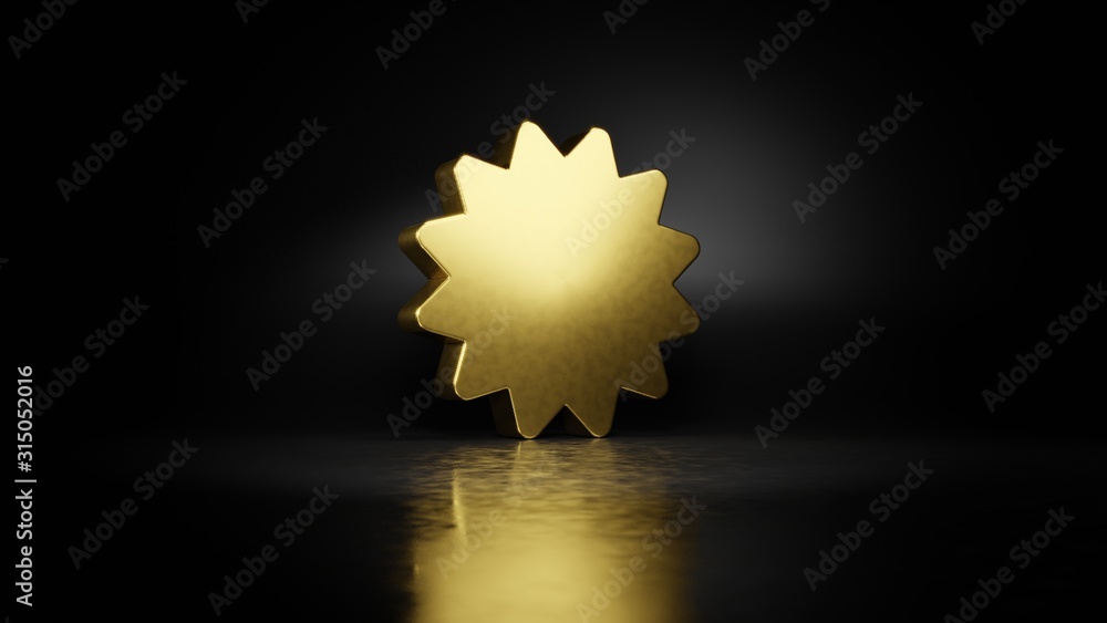 Poster gold metal symbol of certificate badge 3d rendering with blurry reflection on floor with dark backgr