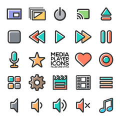 Media player icons in filled line style