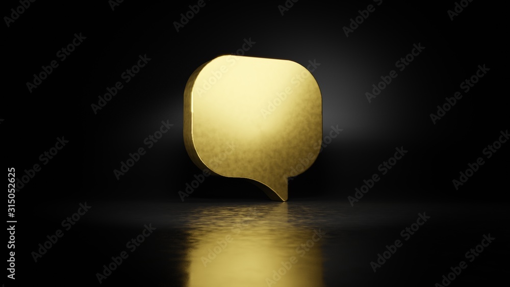 Aufkleber gold metal symbol of rounded chat bubble 3d rendering with blurry reflection on floor with dark back