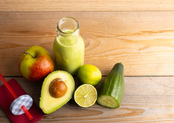 Detox smoothie with avocado, cucumber, apple and lemon.