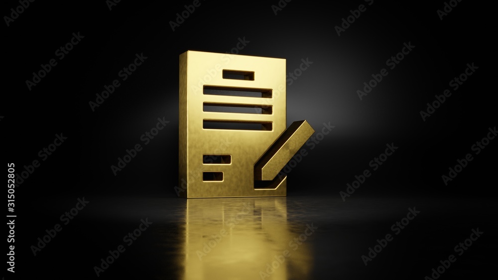 Poster gold metal symbol of contract 3d rendering with blurry reflection on floor with dark background