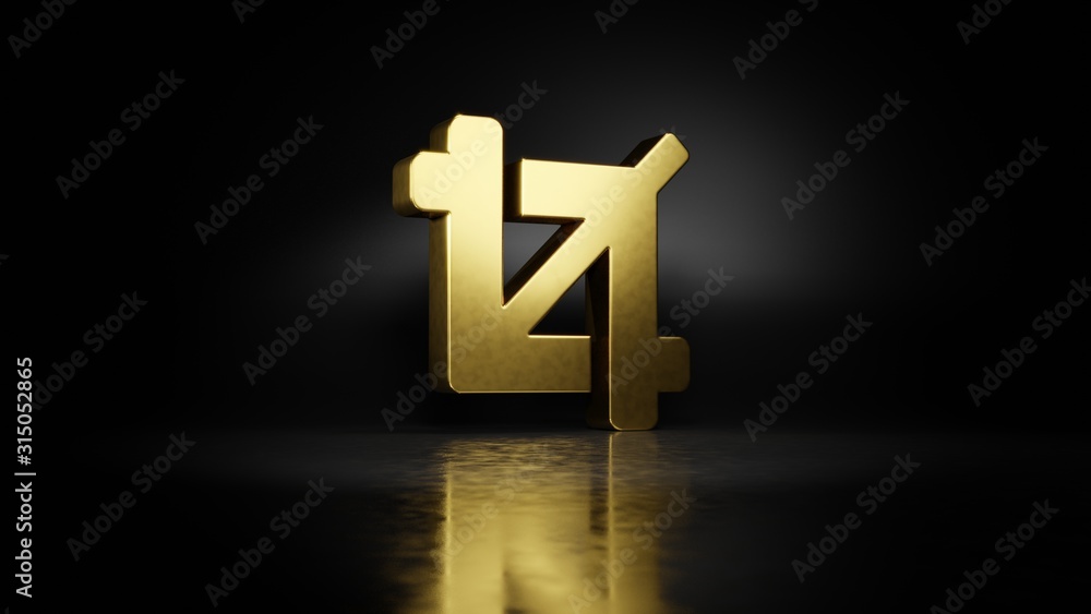 Poster gold metal symbol of crop 3d rendering with blurry reflection on floor with dark background