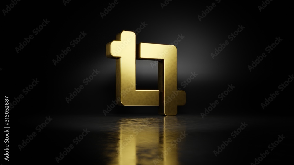 Poster gold metal symbol of crop alt 3d rendering with blurry reflection on floor with dark background