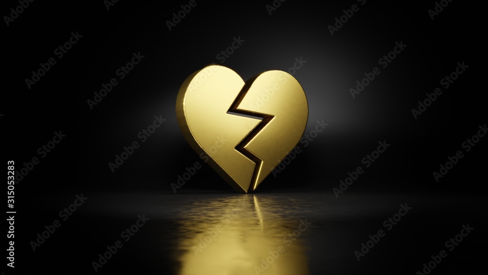 Poster gold metal symbol of dislike 3d rendering with blurry reflection on floor with dark background