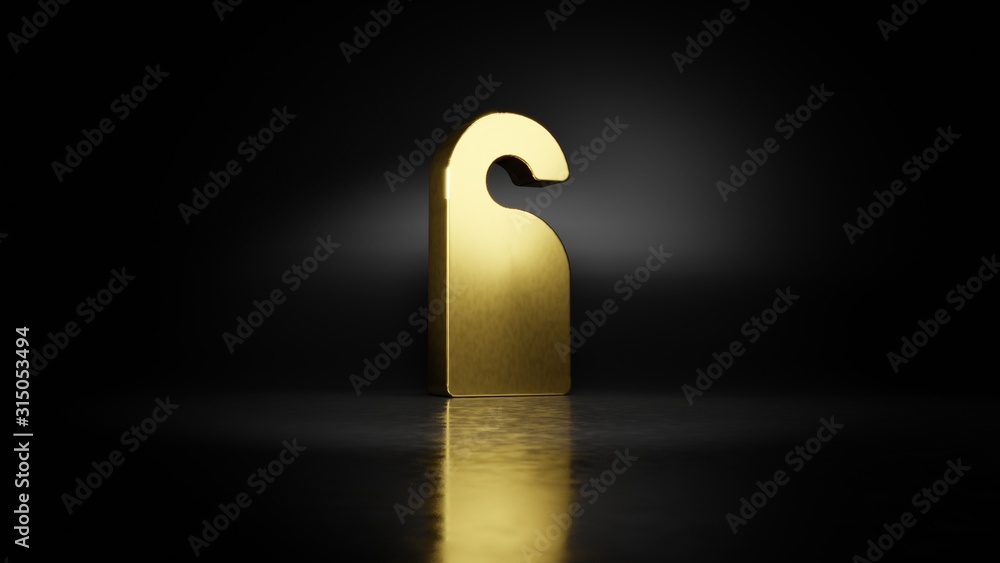 Poster gold metal symbol of do not disturb 3d rendering with blurry reflection on floor with dark backgroun