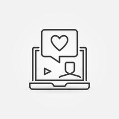 Laptop with Heart in Speech Bubble vector outline concept icon or symbol