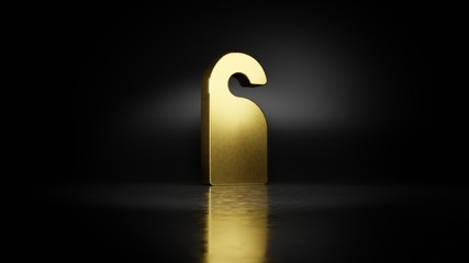 gold metal symbol of do not disturb 3D rendering with blurry reflection on floor with dark background