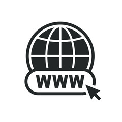 Web site, internet icon shape with cursor. International Globe logo sign symbol. Vector illustration image. Isolated on white background.