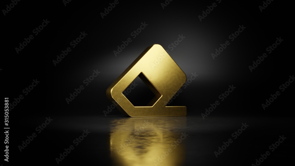 Poster gold metal symbol of eraser 3d rendering with blurry reflection on floor with dark background