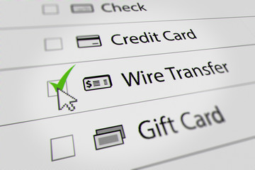 Mouse Cursor Choosing Wire Transfer For Web-Shopping