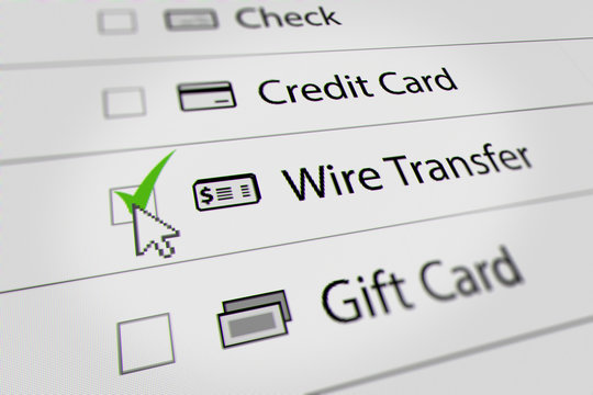 Mouse Cursor Choosing Wire Transfer For Web-Shopping