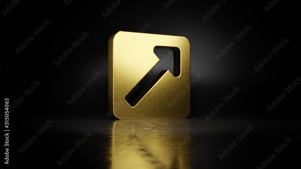 Poster gold metal symbol of external link square 3d rendering with blurry reflection on floor with dark bac