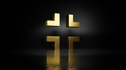 gold metal symbol of exit 3D rendering with blurry reflection on floor with dark background