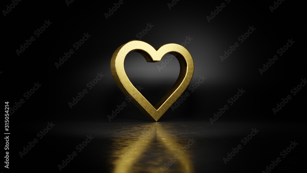 Poster gold metal symbol of favorite 3d rendering with blurry reflection on floor with dark background