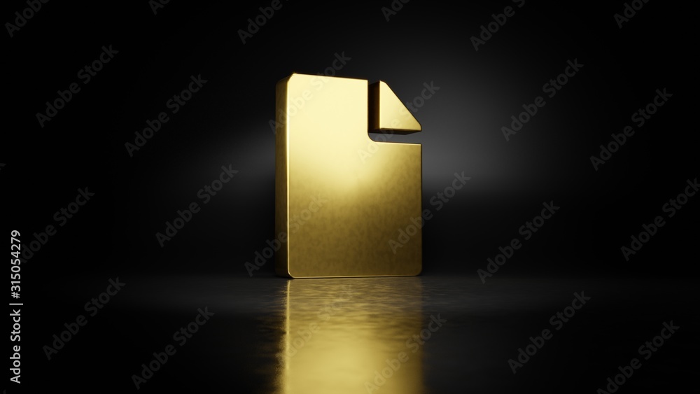 Poster gold metal symbol of file 3d rendering with blurry reflection on floor with dark background