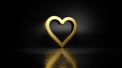 gold metal symbol of favorite 3D rendering with blurry reflection on floor with dark background