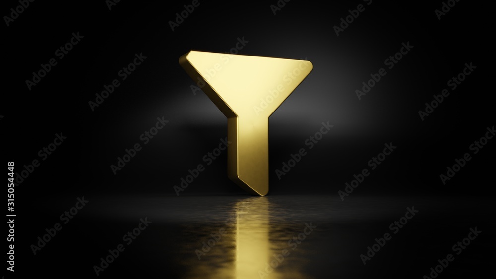 Poster gold metal symbol of filter 3d rendering with blurry reflection on floor with dark background
