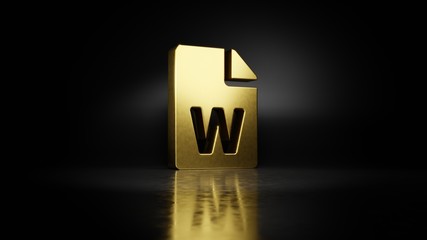 gold metal symbol of file word 3D rendering with blurry reflection on floor with dark background