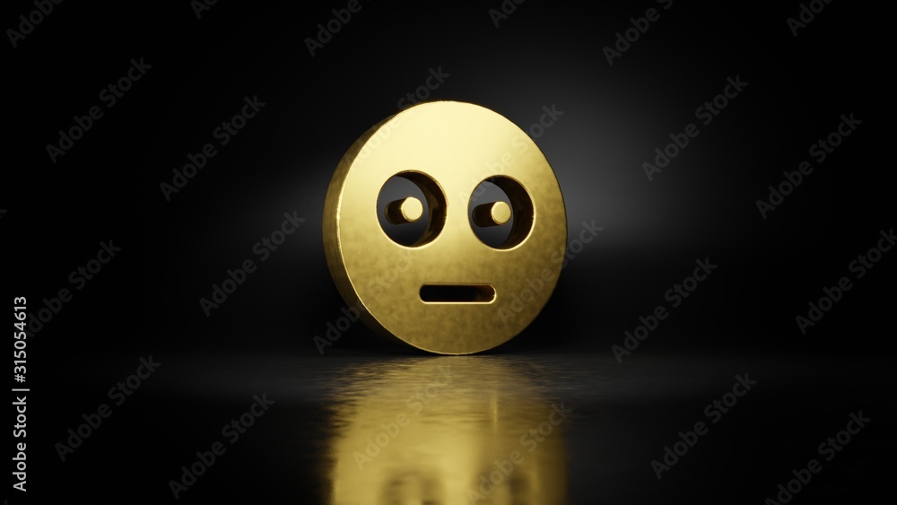 Poster gold metal symbol of flushed 3d rendering with blurry reflection on floor with dark background
