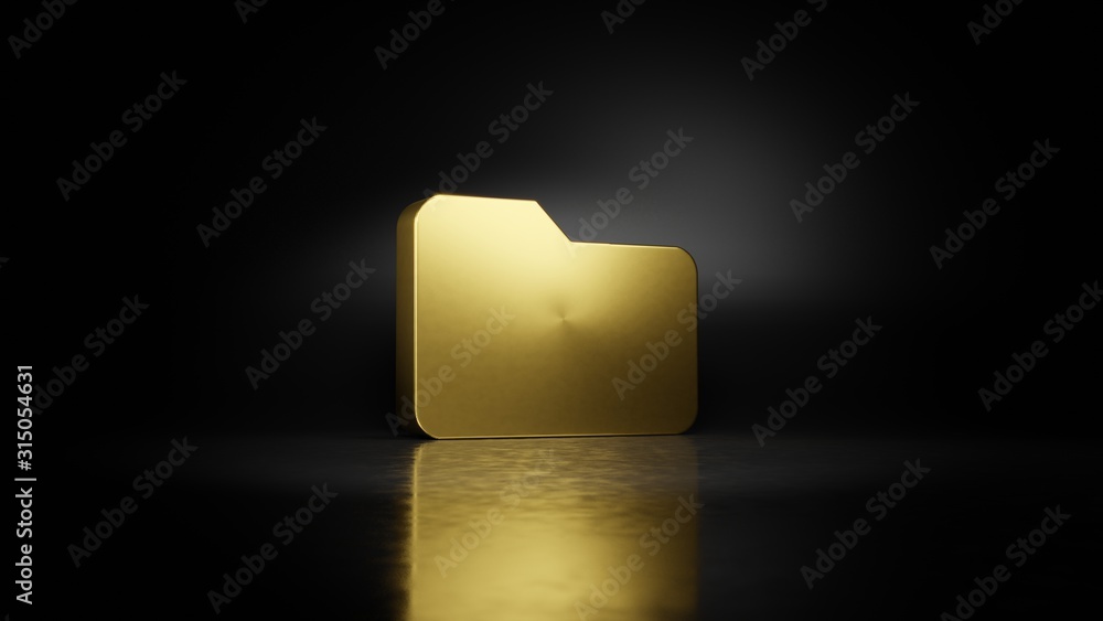 Poster gold metal symbol of folder 3d rendering with blurry reflection on floor with dark background
