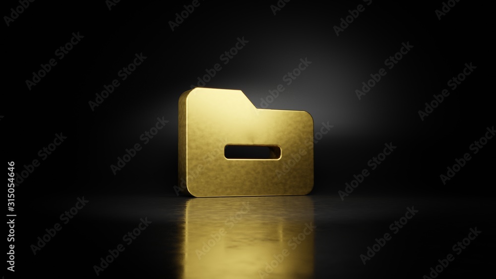 Poster gold metal symbol of folder minus 3d rendering with blurry reflection on floor with dark background