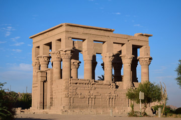 Ancient pharaohs Philae temple in Aswan Egypt in the river nile , old temple have hieroglyphs...