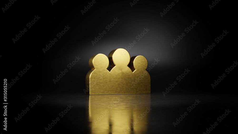 Poster gold metal symbol of group 3d rendering with blurry reflection on floor with dark background