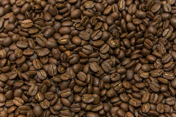 Coffee beans background. brown coffee, background texture, close-up