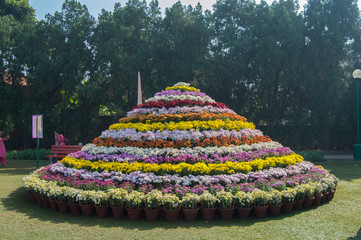 A mound of flowers at Terraced Garden in Chandigarh, India