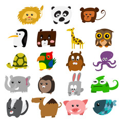 Zoo animals vector set. Cartoon character illustration.