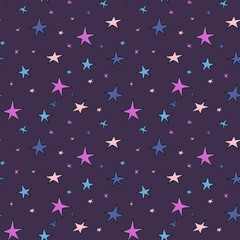 Seamless pattern with hand drawn stars on dark background. Vector illustration