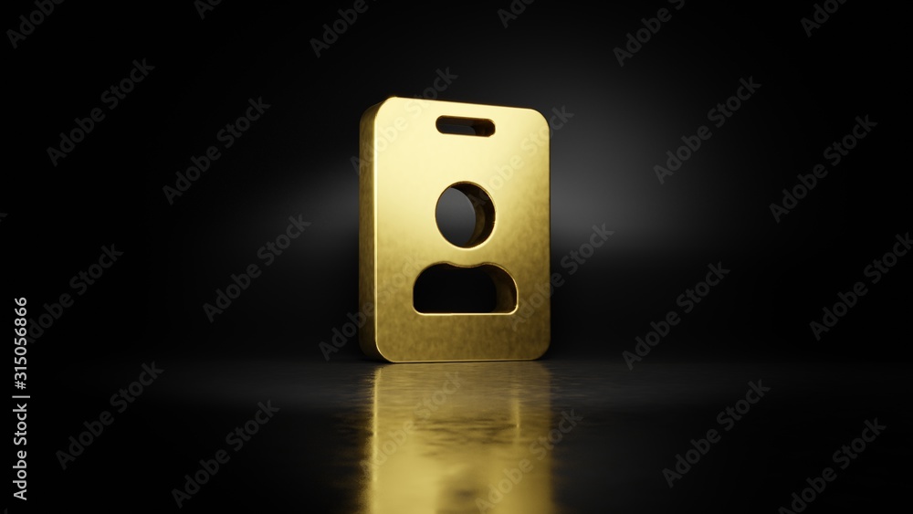 Poster gold metal symbol of id badge 3d rendering with blurry reflection on floor with dark background