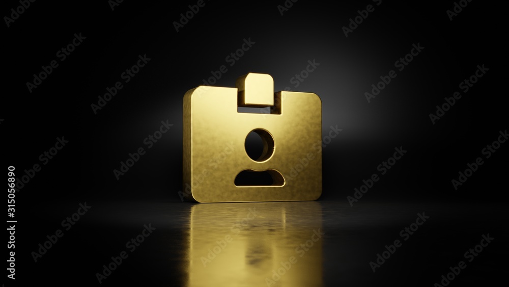 Poster gold metal symbol of id card 3d rendering with blurry reflection on floor with dark background