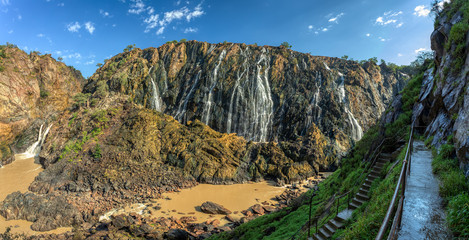 stairs down to Ruacana Falls on the Kunene River in Northern Namibia and Southern Angola border,...