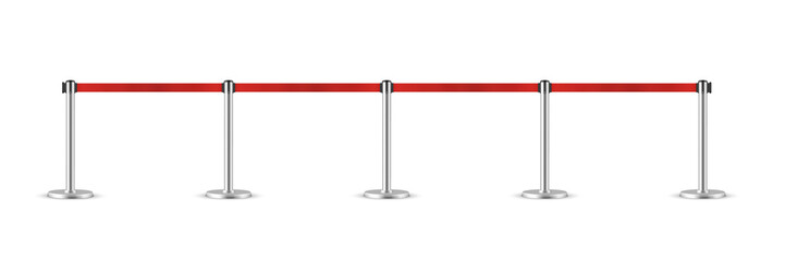RRetractable belt stanchion. Portable ribbon barrier. Red fencing tape.