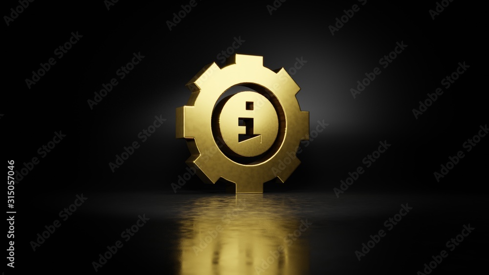 Poster gold metal symbol of info 3d rendering with blurry reflection on floor with dark background