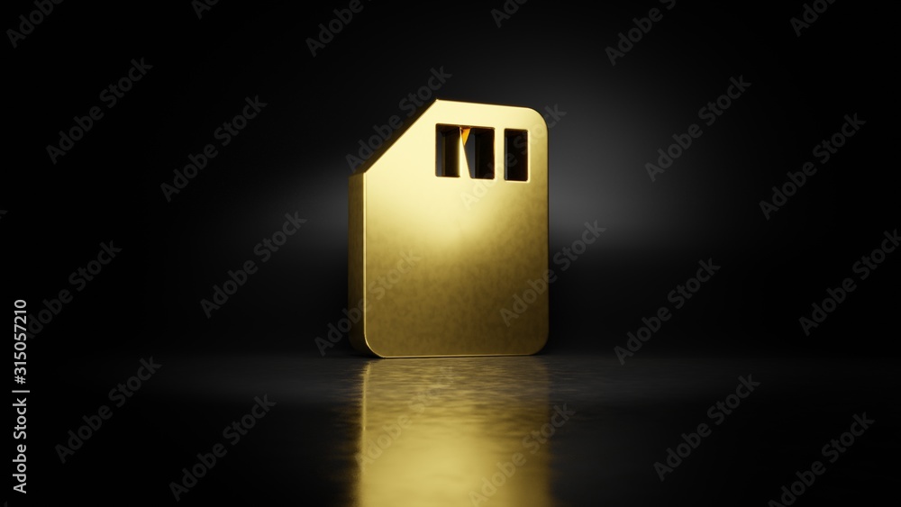 Poster gold metal symbol of interface 3d rendering with blurry reflection on floor with dark background