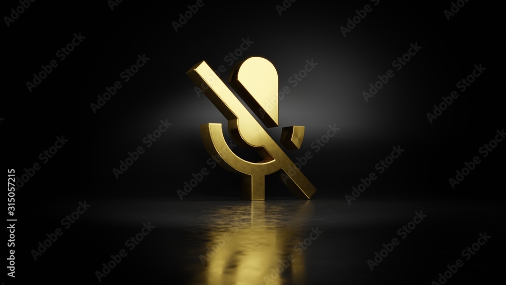 Poster gold metal symbol of interface 3d rendering with blurry reflection on floor with dark background