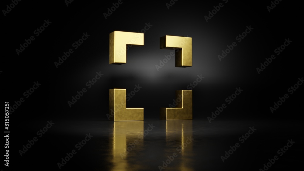 Poster gold metal symbol of interface 3d rendering with blurry reflection on floor with dark background