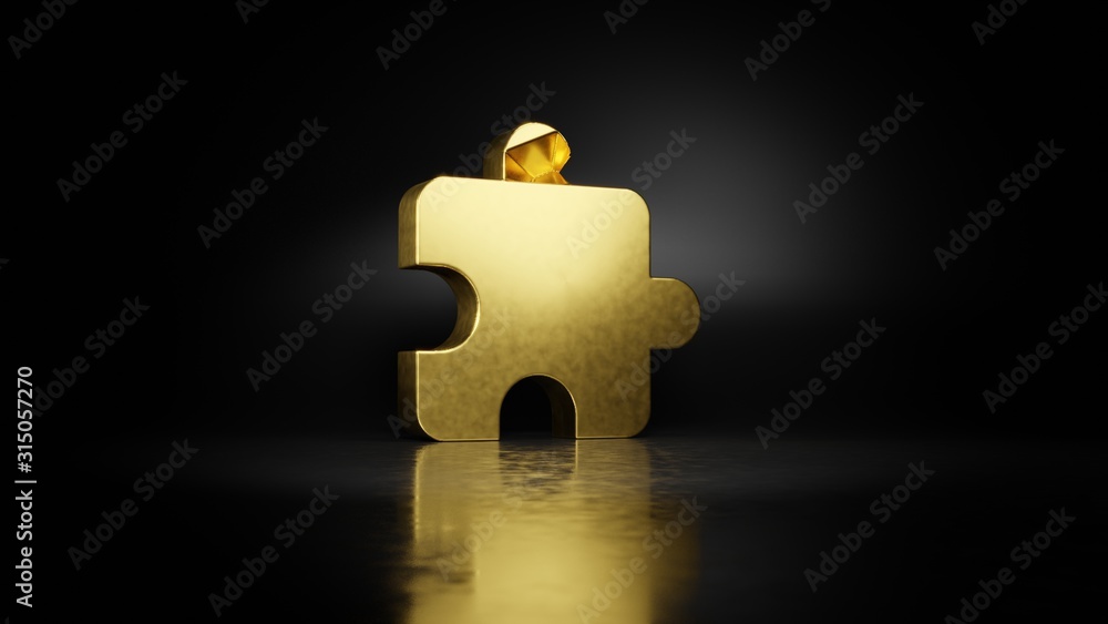 Poster gold metal symbol of interface 3d rendering with blurry reflection on floor with dark background
