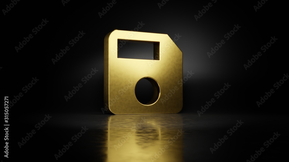 Aufkleber gold metal symbol of interface 3d rendering with blurry reflection on floor with dark background