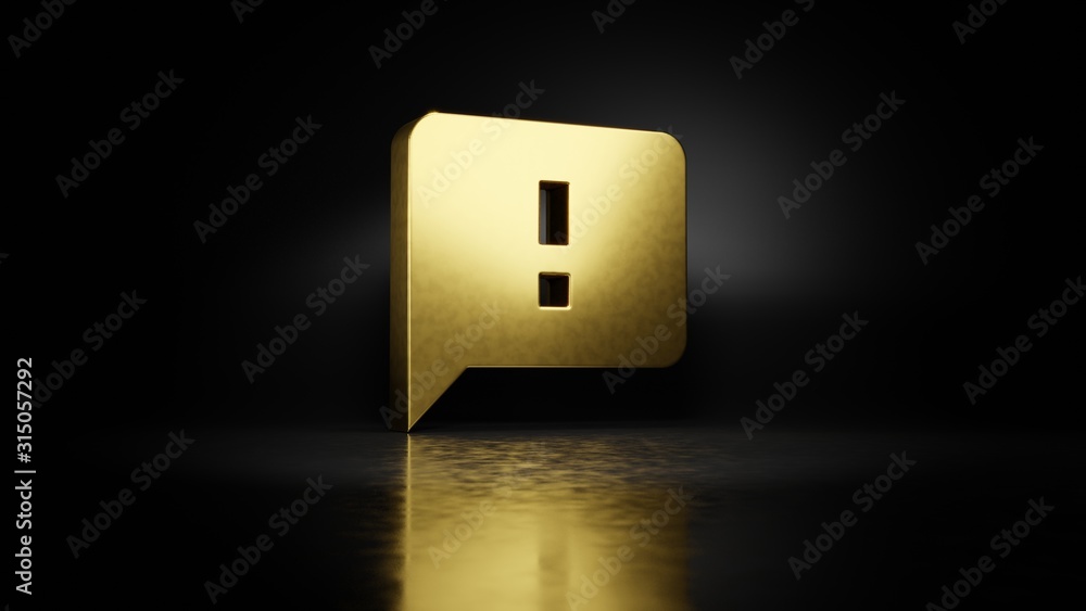Poster gold metal symbol of interface 3d rendering with blurry reflection on floor with dark background