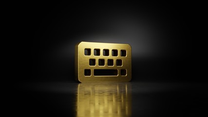 gold metal symbol of keyboard 3D rendering with blurry reflection on floor with dark background