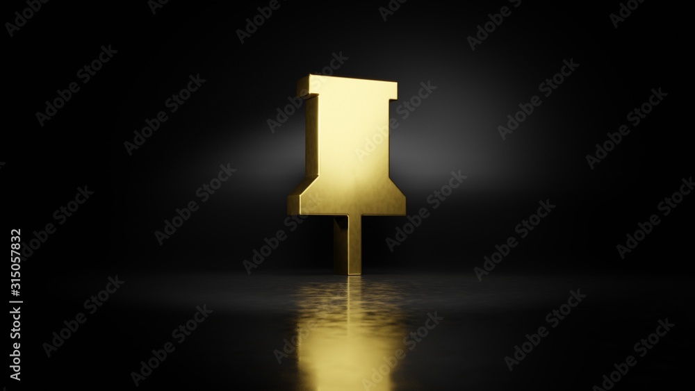 Poster gold metal symbol of mark 3d rendering with blurry reflection on floor with dark background
