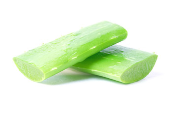 Aloe vera sliced leaf isolated on white background.