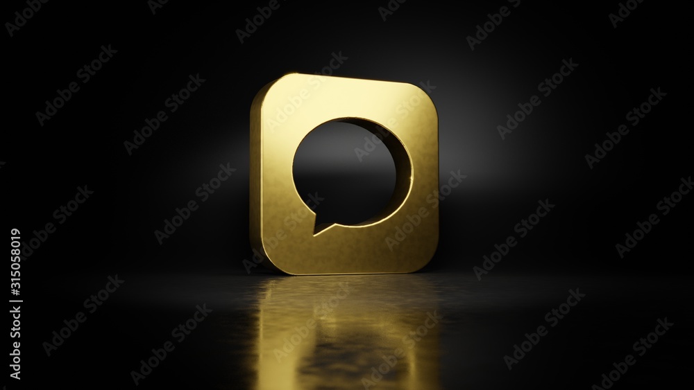 Poster gold metal symbol of message 3d rendering with blurry reflection on floor with dark background