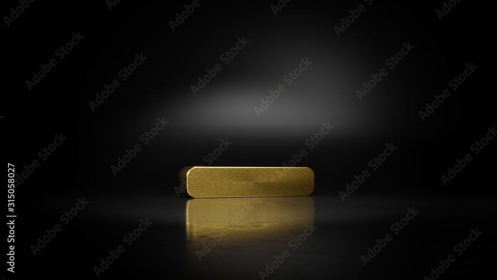 Poster gold metal symbol of minus 3d rendering with blurry reflection on floor with dark background